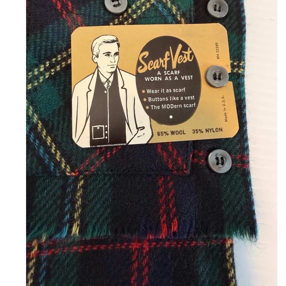 Scarf Vest Plaid‎ Wool Blend Button Front Modern Scarf Vest Unisex